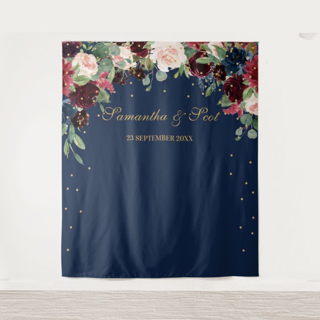 Tenture Mariage bohème floral rose burgundy et bleu marine (Devant)