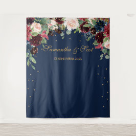 Tenture Mariage bohème floral rose burgundy et marine