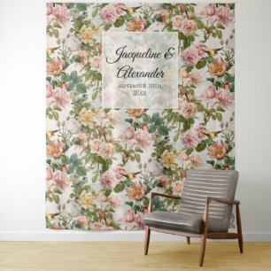 Tenture Mariage Bois Jaune Rose Floral Aquarelle Vintage