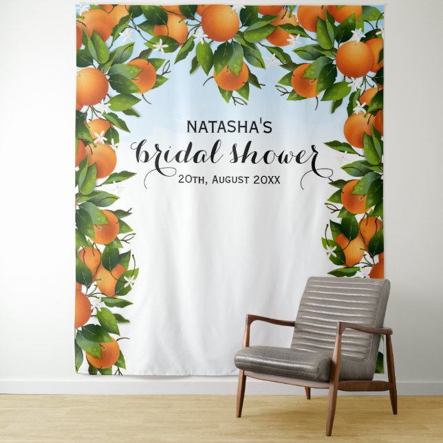 Tenture Mariage botanique d'oranges | Toile de fond de pho (En situation)