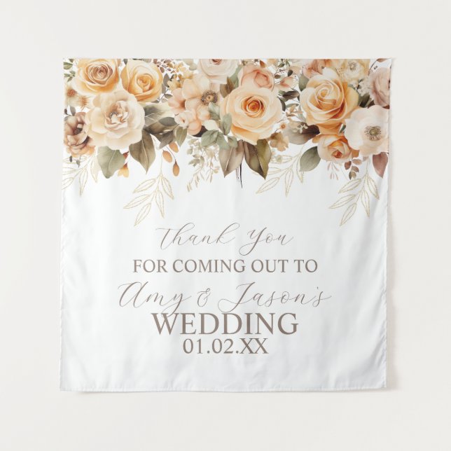 Tenture Mariage Botanique Floral Beige Brun Neutre (Devant)