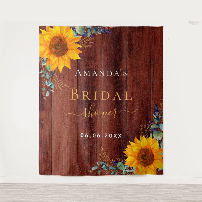 Tenture Mariage champêtre avec tournesols et bois marron (Devant)