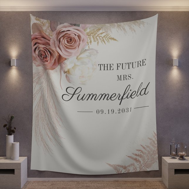Tenture Mariage Champêtre Moderne en Tan avec Herbe de Pam (Pampas Grass Elegant Bridal Shower Tapestry)