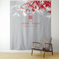 Mariage chinois Feuille gris et rouge bambou arriè