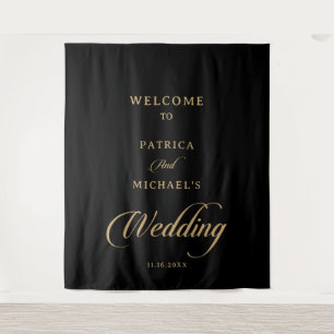 Tenture Mariage Classique Noir et Or Calligraphie Bienvenu