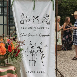 Tenture Mariage de bienvenue gribouillé à la main