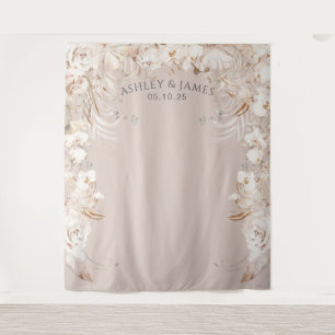 Tenture Mariage de jardin botanique beige à fleurs dans le