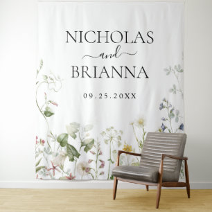 Tenture Mariage de jardin floral bohème aux fleurs sauvage