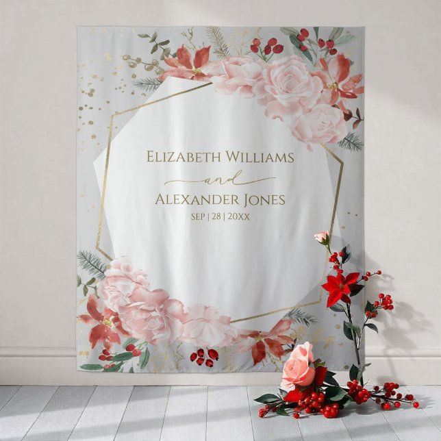 Tenture Mariage d'hiver Contexte Aquarelle dorée Floral (Créateur téléchargé)