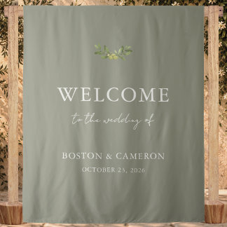 Tenture Mariage Élégant Moderne de Bienvenue Vert Olive