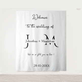 Tenture Mariage élégant monogramme noir et blanc dessiné à