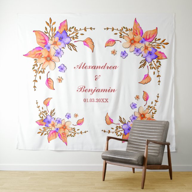 Tenture Mariage Floral Aquarelle Photo Fond (En situation (horizontale))