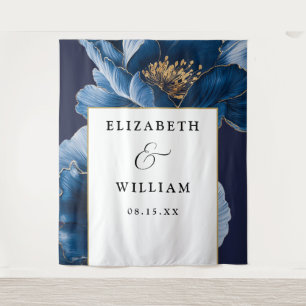 Tenture Mariage Floral bleu et or de la marine Contexte ph