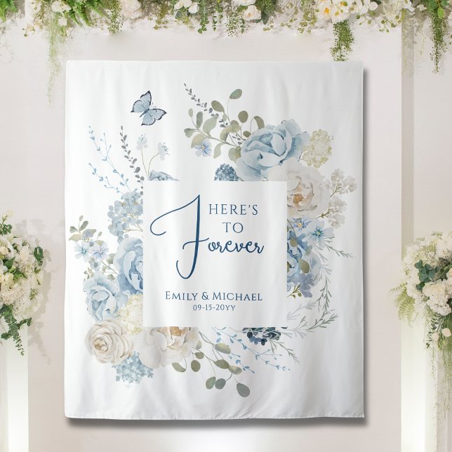 Tenture Mariage floral romantique bleu Dusty (Créateur téléchargé)