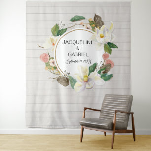 Tenture Mariage floral rose de Magnolia blanc rustique