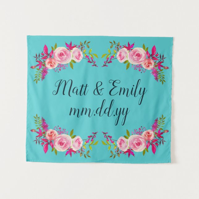 Tenture Mariage floral turquoise arrière-plan (Devant (Horizontal))