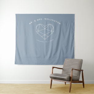 Tenture Mariage géométrique cœur bleu poussiéreux moderne 