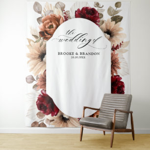 Tenture Mariage Géométrique Floral Bourgogne Terracotta