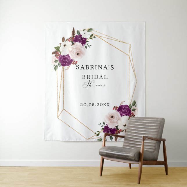 Tenture Mariage géométrique violet rose floral Shower  (En situation)