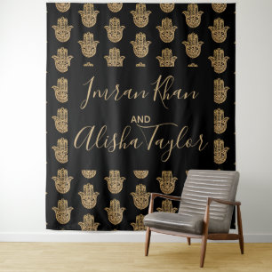 Tenture Mariage indien Enregistrer la date Or hamsa Henna