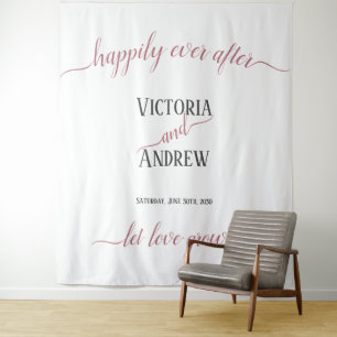 Tenture Mariage minimaliste moderne en écriture dorée rose