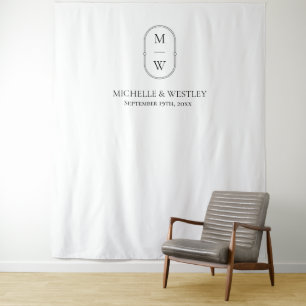 Tenture Mariage Minimaliste Monogramme Noir & Blanc