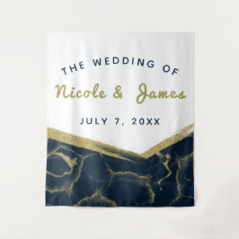 Tenture Mariage Moderne Chic Marbre Bleu Marine Blanc Et O