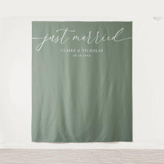 Tenture Mariage Moderne Élégant Vert Sauge Tout Juste Mari