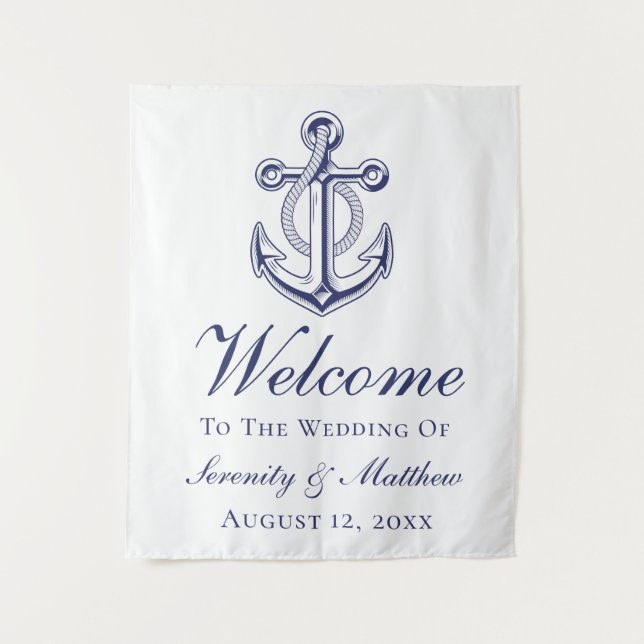 Tenture Mariage nautique  bleu Ancre Affiche de bienvenue (Devant)