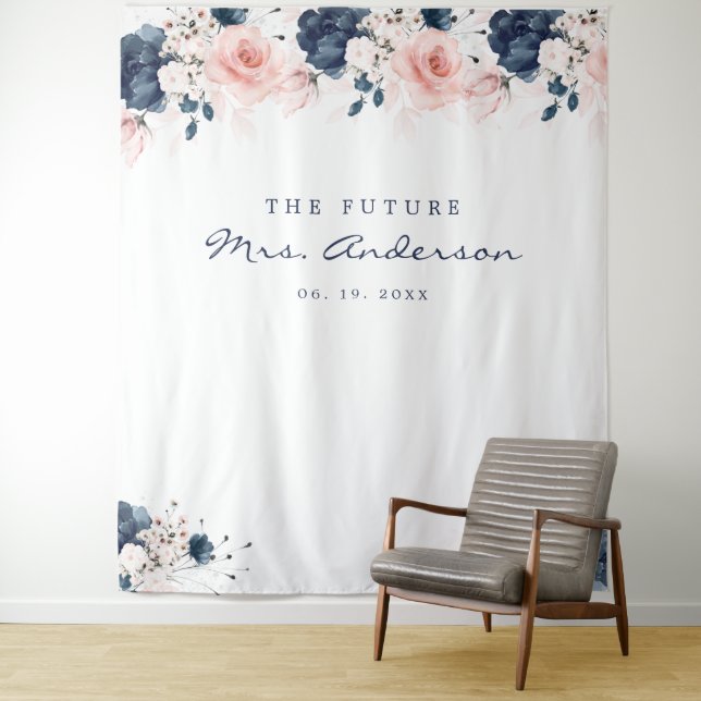 Tenture Mariage naval bleu et rose blush floral Shower (En situation)
