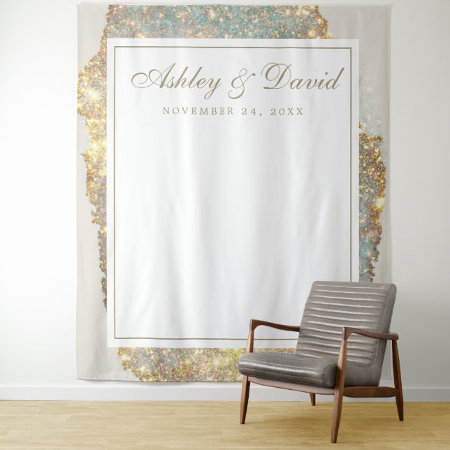 Tenture Mariage Paillettes Iridescent Moderne Holographiqu (En situation)