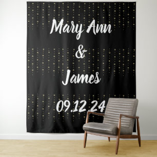 Tenture Mariage personnalisé fond noir Lumières or