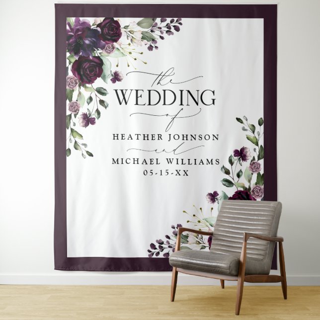 Tenture Mariage Photo à l'aquarelle Fleurs Mauve Violet (En situation)
