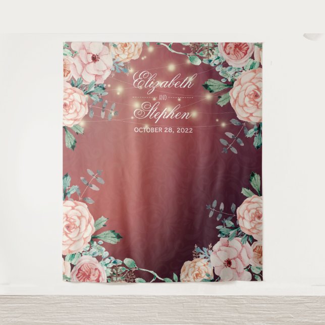 Tenture Mariage Photo Booth Arrière-plan Floral String Lum (Devant)