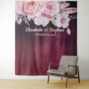 Tenture Mariage Photo Booth Backdrop Boho Floral Bourgogne