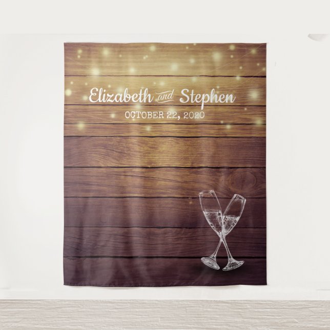 Tenture Mariage Photo Booth fond Champagne Verre Bois (Devant)