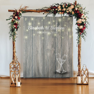 Tenture Mariage Photo Booth fond Champagne Verre Bois
