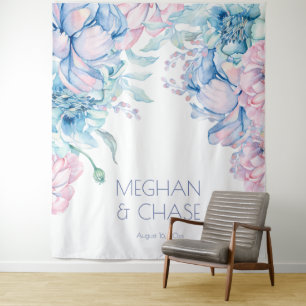 Tenture Mariage Pivoines Bleu Ciel et Rose Bubble-Gum