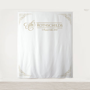 Tenture Mariage Romantique Calligraphie Faux Or Doré