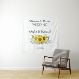 Tenture Mariage rustique aquarelle tournesol fleur sauvage