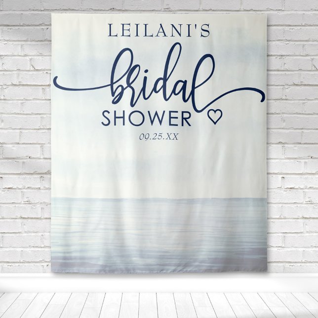 Tenture Mariage Thème Marin Aquarelle (Nautical watercolor ocean scene bridal shower backdrop perfect for photo ops at a beach them shower)