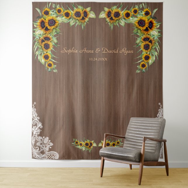 Tenture Mariage Tournesols Charme Bois Dentelle Photobooth (En situation)
