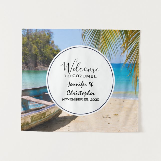 Tenture Mariage Tropical de Plage Bienvenue (Devant (Horizontal))