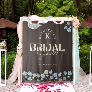 Tenture Mariage Vintage Fleurs Aquarelle Bleu Brun