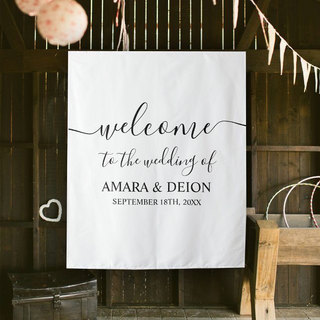 Tenture Mariage Welcome Script Calligraphie Élégant Signal (Wedding Welcome Script Calligraphy Elegant Sign Tapestry)