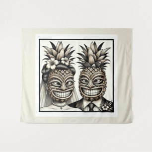 Tenture Mariée et marié Tête de Tiki d'ananas Aloha Mariag