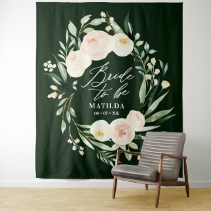 Tenture Mariée future en aquarelle florale verte et pêche