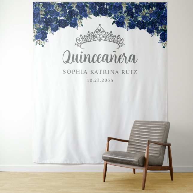 Tenture Marine bleu gris Floral Quinceanera Fond photo (En situation)