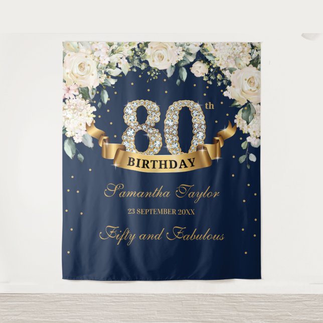 Tenture Marine Gold Green Floral 80e anniversaire fond (Devant)