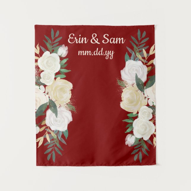 Tenture Maroon Greenery Mariage Prop Photo Booth fond (Devant)